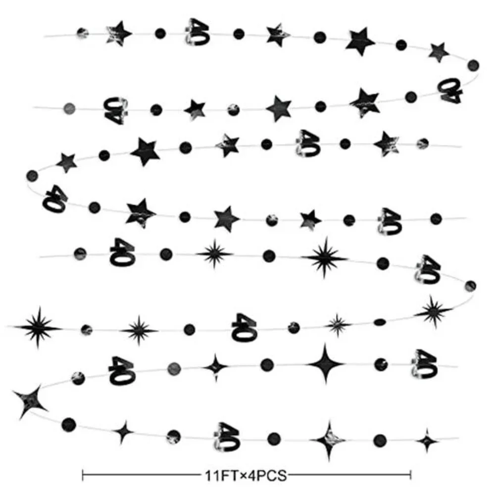 Black 40th Birthday Garland Number 40 Party Decorations Metallic Banner Twinkle